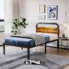 Twin size Heavy Duty Black Metal Bed Frame with Solid Wood Panel Headboard