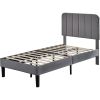 Twin size Dark Grey Upholstered Platform Bed Frame with Headboard
