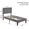 Twin size Dark Grey Upholstered Platform Bed Frame with Headboard