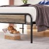 Twin Grey Wood Metal Platform Bed Frame with Rounded Headboard Footboard