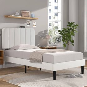 Twin size White Upholstered Platform Bed Frame with Headboard