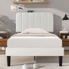 Twin size White Upholstered Platform Bed Frame with Headboard