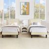 Twin Size - Set of 2  - Dorm Style Beige Tufted Upholstered Platform Beds