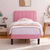 Twin size Pink Upholstered Platform Bed Frame with Headboard