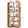 Multifunctional 6 Shelf Corner L-Shaped Bookcase in Brown Wood Finish