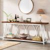 Industrial 70-inch Brown Wood Top Sofa Table with Heavy Duty White Metal Frame
