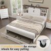 King - White Sliding Barn Door Bookcase Wooden Platform Bed Storage Drawers