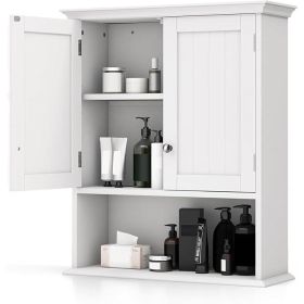 Wall Mounted Bathroom Medicine Cabinet with Open Storage Shelf in White