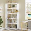 Multifunctional 6 Shelf Corner L-Shaped Bookcase in White Wood Finish