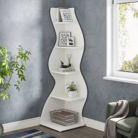 Modern Whimsical 5 Shelf Corner Bookcase Stand White Wood Finish