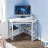 Corner Computer Desk with Keyboard Tray Storage Shelves in White