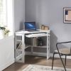 Corner Computer Desk with Keyboard Tray Storage Shelves in White