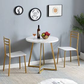 3-Piece Kitchen Dining Set with Round White Faux Marble-Top Table and 2 Chairs