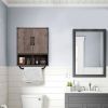 Farmhouse Bathroom Wall Cabinet with Towel Bar in Taupe Grey Brown Wood Finish