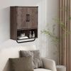 Farmhouse Bathroom Wall Cabinet with Towel Bar in Taupe Grey Brown Wood Finish