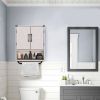 White Farmhouse Bathroom Wall Cabinet with Storage Shelf and Towel Bar