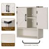 White Farmhouse Bathroom Wall Cabinet with Storage Shelf and Towel Bar
