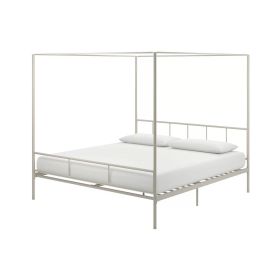 King size Modern Metal Canopy Bed Frame with Headboard and Footboard in White