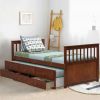 Twin Captains Bed with Pull Out Trundle and 3 Storage Drawers in Walnut Finish