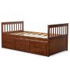 Twin Captains Bed with Pull Out Trundle and 3 Storage Drawers in Walnut Finish