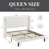 Queen size White Velvet Upholstered Platform Bed Frame with Wingback Headboard