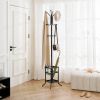 Black Metal Coat Rack Entryway Hall Tree with Umbrella Holder