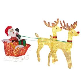 Lighted Reindeer Pulling Sleigh Christmas Decorations, Pre-lit Holiday Decor With270Warm White LEDfor Xmas Outdoor Indoor Decor Lighted Holiday Displa