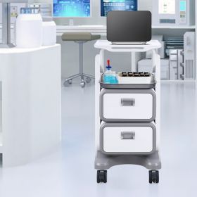 3 Tiers Lab Carts Mobile Medical Cart With 2 Drawers & 1 Top Tray White, Trolley Storage Cart With ABS Material, Lab Rolling Cart With 4 Silent Wheels