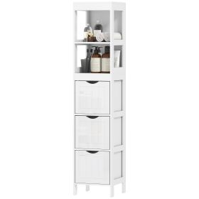 Narrow Bathroom Storage Cabinet, Bathroom Cabinet with 3 Drawers & 2 Open Shelves, Slim Bathroom Floor Cabinet, White