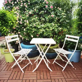 3 Piece Patio Bistro Set Of Foldable Square Table And Chairs
