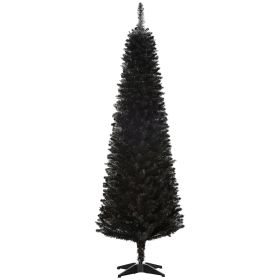 6 Artificial Pencil Christmas Tree, Slim Xmas Tree with 390 Realistic Branch Tips and Plastic Stand, Black