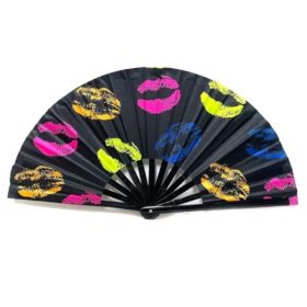 Folding Fan UV Glow Rave Bamboo Hand Fan Carnival Decoration Dancing Party Wedding Night Club Concert Lip Kung Fu Large Lips