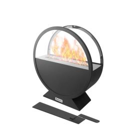 13.7-inch X 15.7-inch Black Round Bioethanol Fireplace, Made Of Glass And Metal, Suitable For Indoor And Outdoor Use, Smokeless Fire Pit