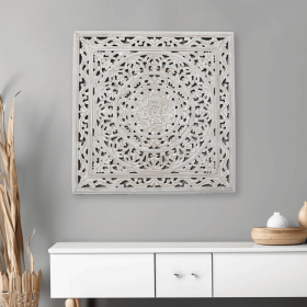White Square Shape Handcrafted Wooden Wall Decor 36inchx36inch Elegant Home Accent