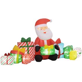 4.4 Inflatable Santa Claus and Gift Boxes w/ White LED Lights, Blow-Up Outdoor Display for Party