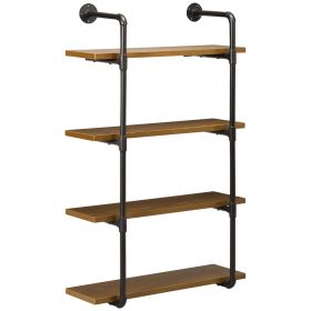 4-Tier Industrial Pipe Shelves Floating Wall Mounted Bookshelf, Metal Frame Display Rack, 1" Thickness Shelving Unit for Farmhouse, Kitchen, Bar, Rus