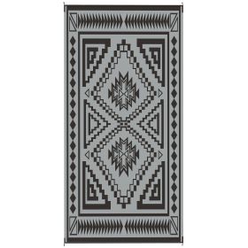 Reversible Outdoor Rug, Waterproof Plastic Straw with Carry Bag, 9' x 18', Black & Gray Square Patchwork