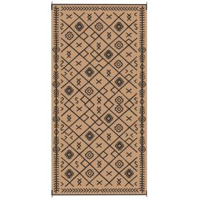 Reversible Outdoor Rug, Waterproof Plastic Straw with Carry Bag, 9' x 18', Black & Brown Rhombus