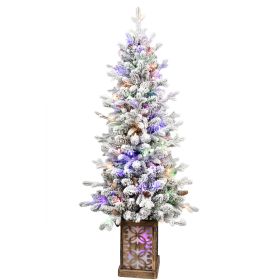 4 FT PE PVC Wire Tied Flocking Basin Tree Artificial Christmas Tree