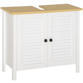 Undersink Restroom 2-Tier Anti-Slip Storage Basin w/ Sink Pipe Slot - White
