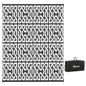 Reversible Outdoor Rug Carpet RV Camping Rugs with Carry Bag, 8' x 10', Black & White Chain