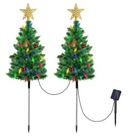 2Pack 37.4in Height Solar Christmas Tree With 1 Hundred Colorful LED Beads 8 Lighting Modes For Xmas Decoration IP44 Waterproof Outdoor Pathway Stake