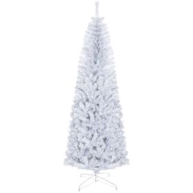 HOMCOM 7ft Pencil Christmas Tree, Unlit Artificial Christmas Tree Slim Douglas Fir Xmas Tree With Realistic Branches, Halloween Tree With 818 Tips, Wh