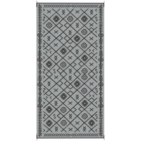 Reversible Outdoor Rug, Waterproof Plastic Straw with Carry Bag, 9' x 18', Black & Gray Rhombus