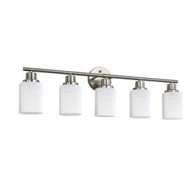 31 Modern 5-Light Vanity Wall Sconce, Brushed Nickel Finish With Frosted Glass Shades For Bathroom Or Hallway Lighting  No Bulbs