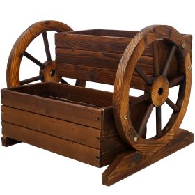 Wooden Wagon Planter Box, Garden Planter With Wheels,Decorative Planter For Flowers Herbs Vegetables For Indoor  Outdoor Dcor,Wooden Flower Cart For P