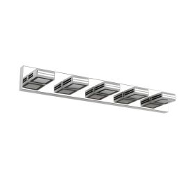 32in  Modern Chrome 5-Light LED Vanity Light, Square Acrylic Lampshades Wall Mount Fixture For Bathroom, Mirror Lighting