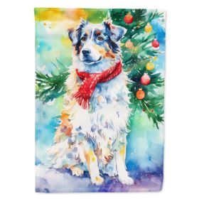 Australian Shepherd Christmas House Flag Large Porch Sleeve Pole Decorative Outside Yard Banner Artwork Wall Hanging, Polyester, House Size, Multicolo