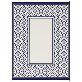 Reversible Outdoor Rug, Waterproof Plastic Straw with Carry Bag, 9' x 12', Blue & White Gourd Border
