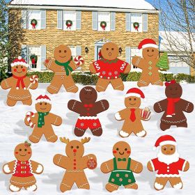 12 Pcs Christmas Gingerbread Man Yard Sign Waterproof Outdoor Xmas Gingerbread Lawn Signs Yard Decoration For Holiday Lawn Yard Patio Walkway Pathway